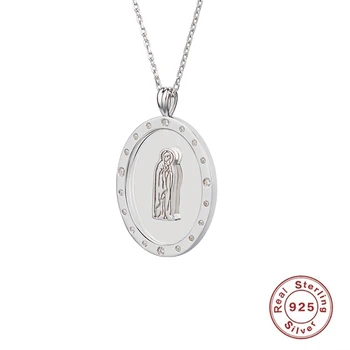 

925 Sterling Silver Round Coin Portrait Pendant Necklace for Women Vintage CZ Charm Choker Carved Neck Jewelry Accessories Gifts