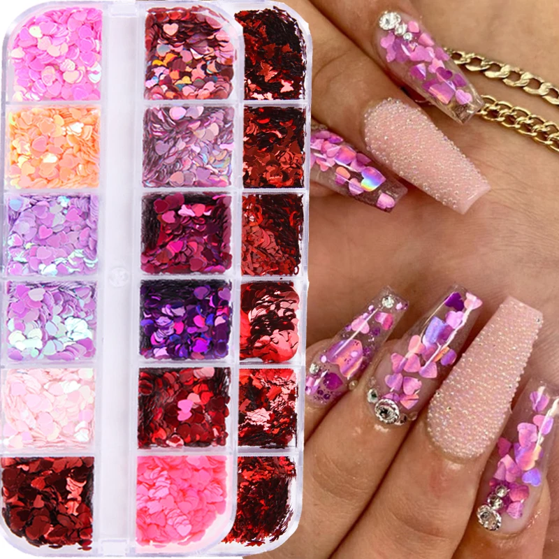 3d glitter para nail art, ultra-fino, laser, coração, amor, borboleta, colorido, glitter, decoração, acessórios para unhas, diy