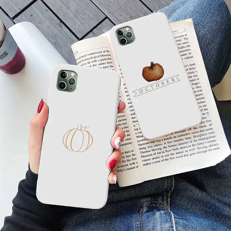 

Pumpkin happy autumn fall leaves Phone Case Candy Color for iPhone 6 7 8 11 12 s mini pro X XS XR MAX Plus