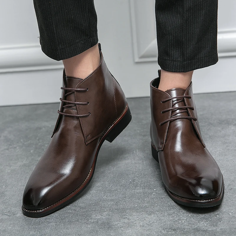 Men Leather Boots Pointed Casual Shoes Ankle Boots Size 38-48 men leather boots,men pointed toe boots