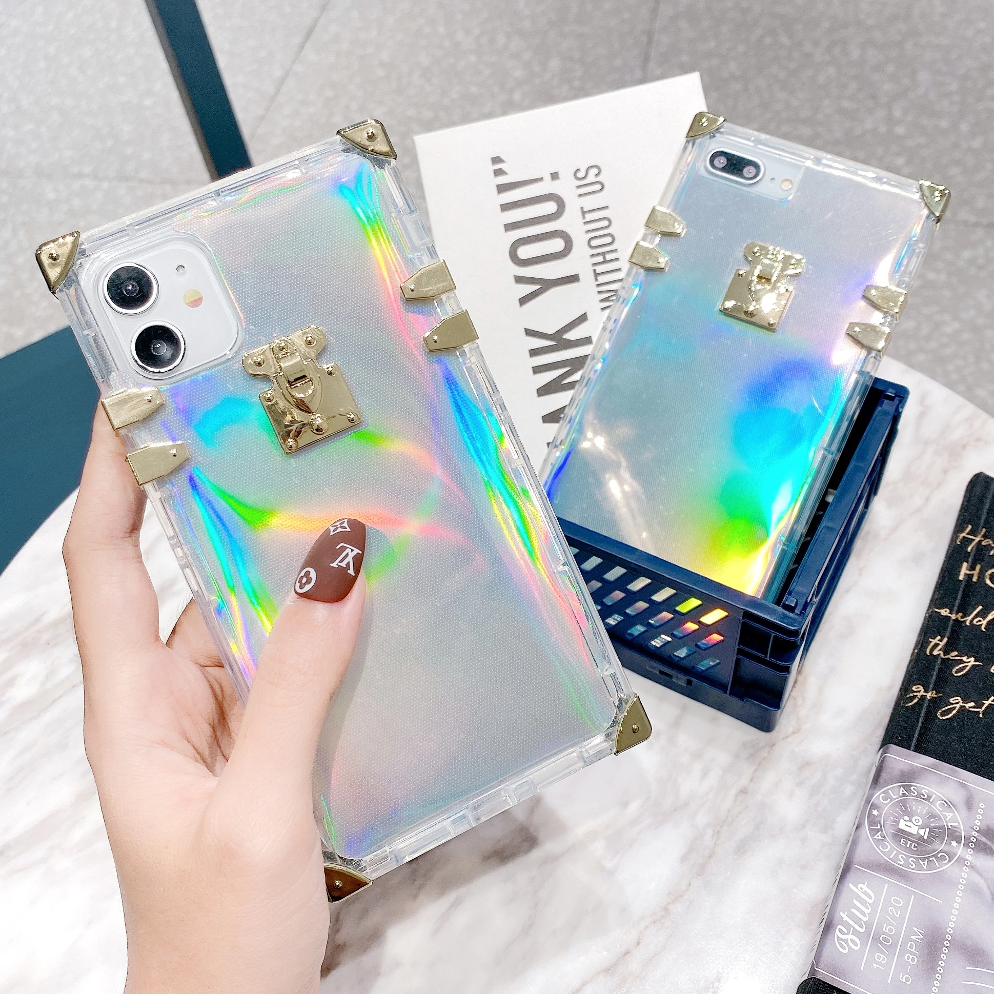 Luxury Laser Rainbow Square Case for iPhone 11 Pro Max XR XS 7 8 Plus X 6 6s Plus Silicone Bling Stripes Phone Cover SE 2020 TPU Luxury Laser Rainbow Square Case for iPhone 11 Pro Max XR XS 7 8 Plus X 6 6s Plus Silicone Bling Stripes Phone Cover SE 2020 TPU