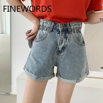 

FINEWORDS 2020 Korean Women Shorts High Waist Shorts Jeans Demin Casual Elastic Waist Denim Shorts Summer Streetwear Hot Pants