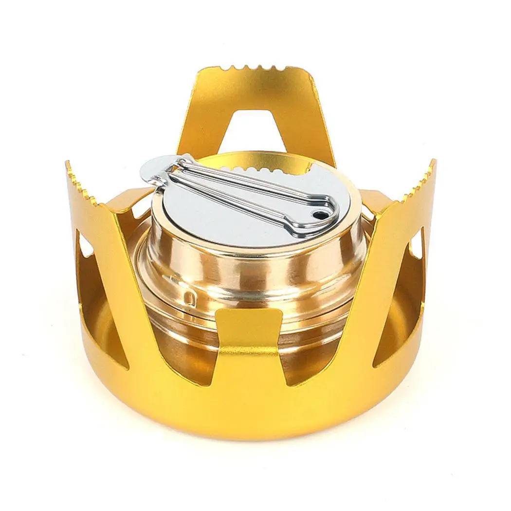 gold Outdoor Portable Alcohol Cooker Windproof Mini Tea Cooker Camping Alcohol 9 min / 500 ml(water) Stove - Цвет: gold