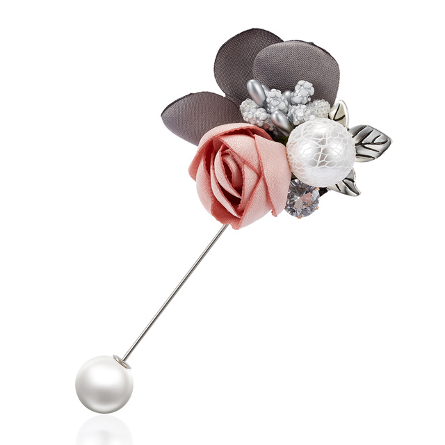 Cloth Art Pearl Fabric Flower Brooch Pin Rose Flower Bowknot Leaf Crystal Bead Cardigan Shirt Shawl Pin Coat Badge Jewelr