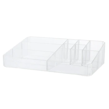 

Clear Acrylic Makeup Organizer Tray, 9 Spaces Cosmetic Display Case Storage Box for Lipstick,Makeup Brushes and Skin Care Produc