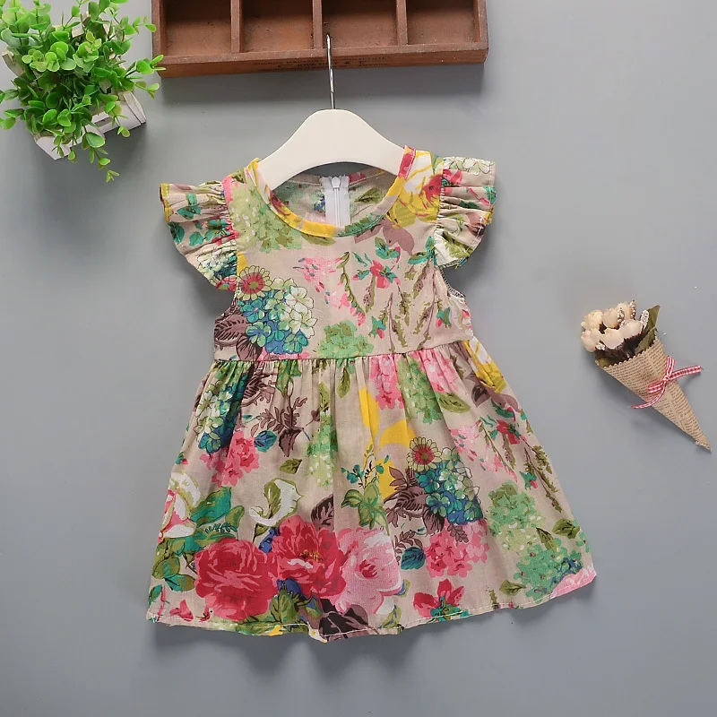 2019 новое летнее платье для девочек, хлопковое платье принцессы с цветочным узором для маленьких девочек