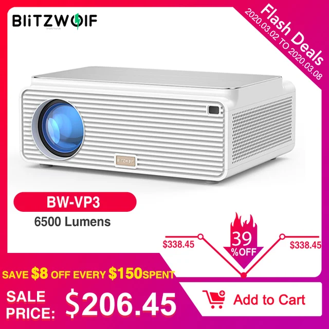 $US $206.45  Blitzwolf BW-VP3 LCD Projector 6500 Lumens Android 8.0 16GB bluetooth 4.0 RJ45 LAN 4K Resolution Po