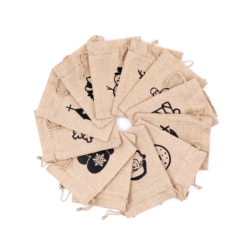 

Christmas Drawstring Cotton Linen Bags 13x18cm Display Packing Bags Xmas Party Favor Candy Bags Jewelry Gift Bag DIY Supplies