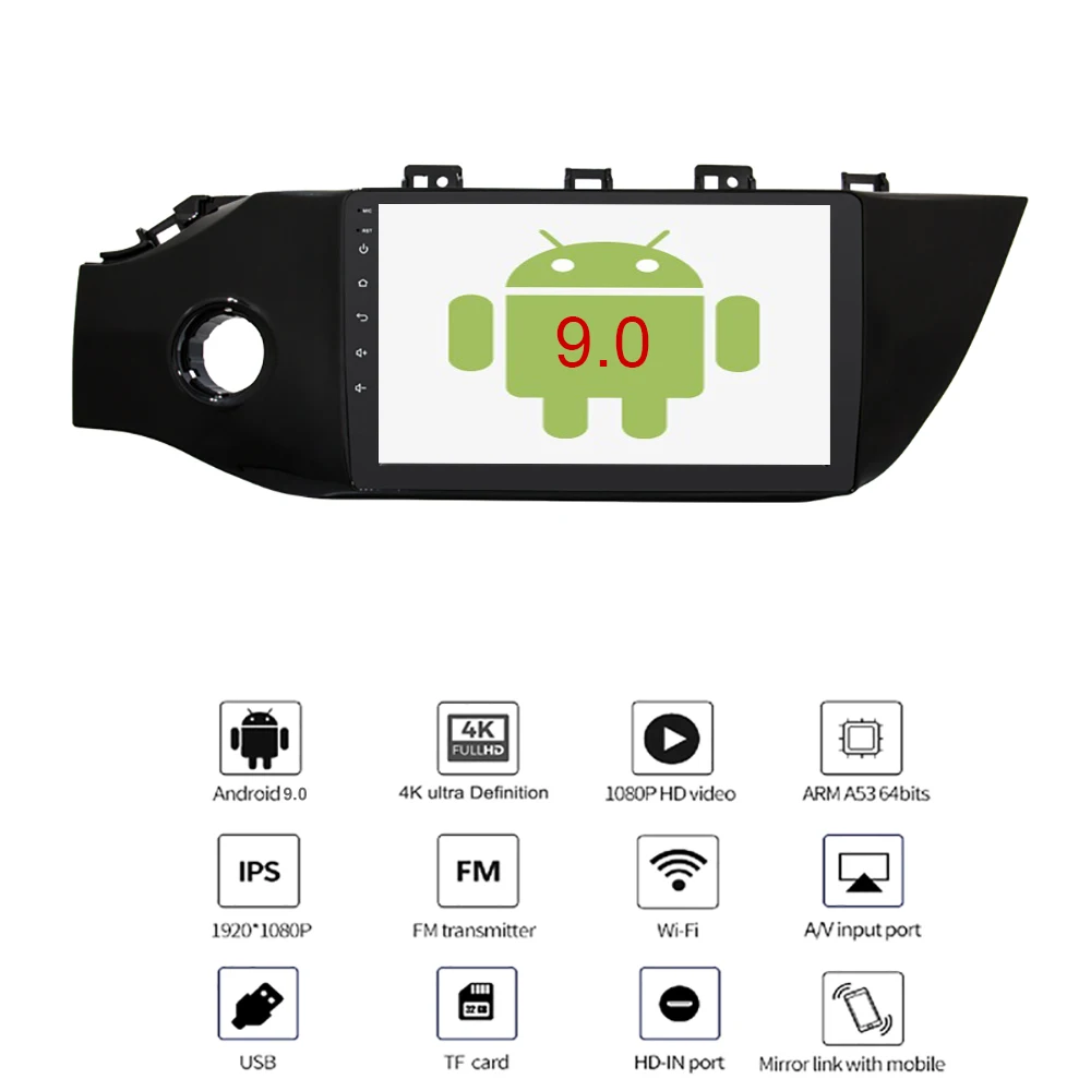 YAZH для Kia RIO K2(Россия) Android 9,0 Pie Автомагнитола gps с 9," ips дисплеем/1024*600 HD/SWC/OBD/Carplay/Mirror Link