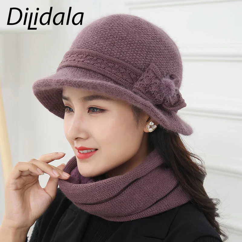 Dilidala, вязаная меховая шапка, женская шапка, дикая, осень, зима, мех кролика, шерсть, теплая шапка, толстая, плюс бархат, для молодых мам, шапка для бассейна