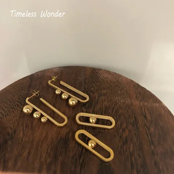 

Timeless Wonder Titanium Cutout Geo U Ball Linked Drop Earrings Women Jewelry Gothic Boho Designer Ins Top Trendy Versatile 2626