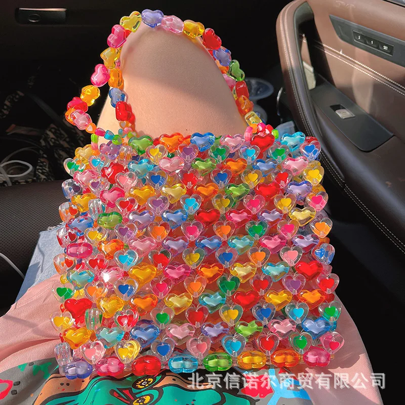 Summer fashion rainbow women's bag lovely pearl bag colorful messenger bag colorful love gift beaded handmade Mini Shoulder Bag