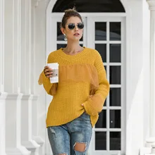 Woman Sweater Autumn Winter Long Sleeve Pullover Lace Casual Female Jumper Flare Sleeve Loose Knitted Sweater 2020 Pull Femme