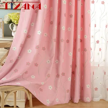 

Pastoral Window Curtains For Princess Girls Bedroom Embroidered Pink Floral Curtain Blackout Drapes Tulle For Living Room P188&3
