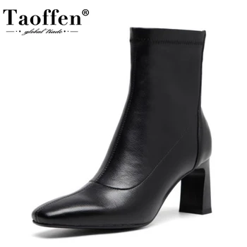 

TAOFFEN Woman Ankle Boots Thick Heel Fashion Classic Woman Winter Shoes Woman Party Club Sexy Shoes Footwear Size 34-39