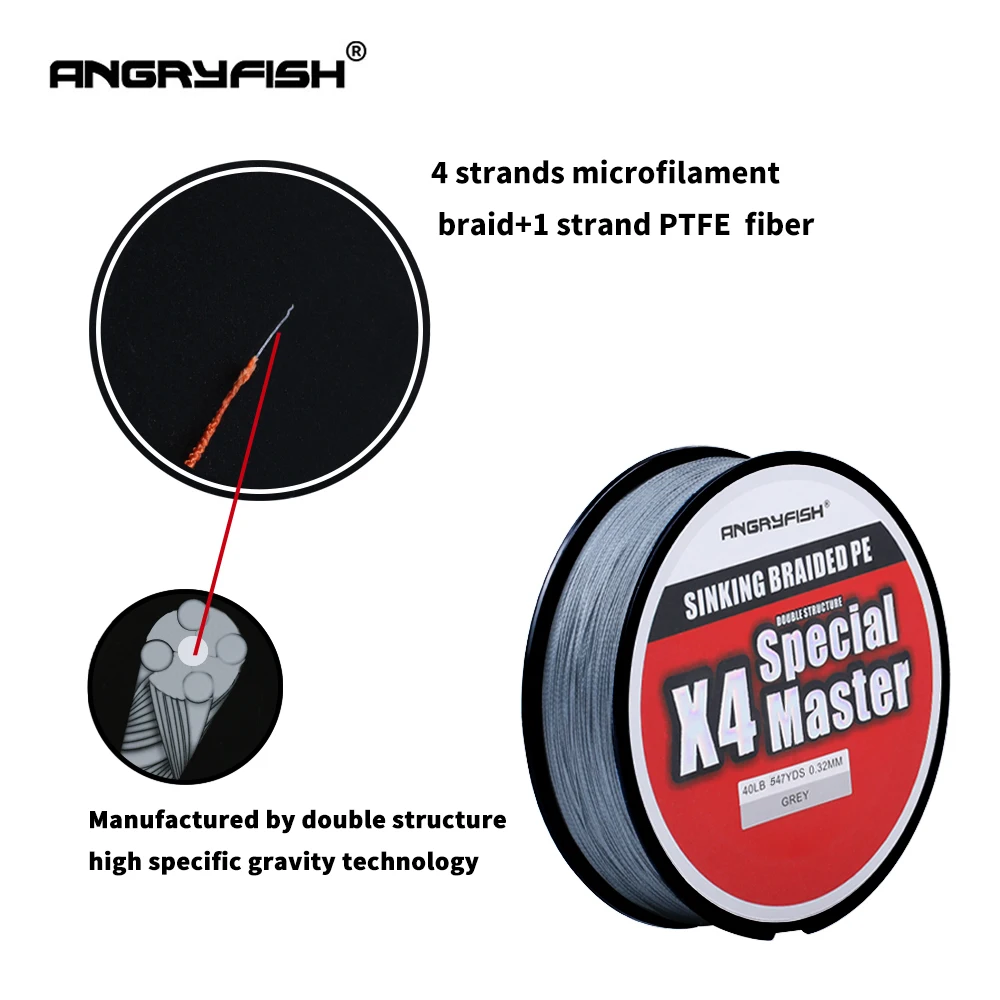 Angryfish X4 500M Master Series 4+1 Fast Sinking Braided Line Double Structre Smooth Strong tension Braided PE 12-80LB 2