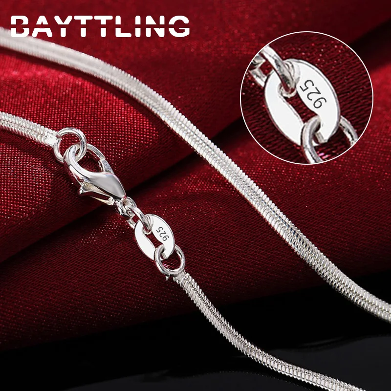 BAYTTLING de Plata de Ley 925/16/18/20/22/24/26/28/30 pulgadas, 2MM cadena serpiente plana Collar para hombre mujer moda regalo dama joyería