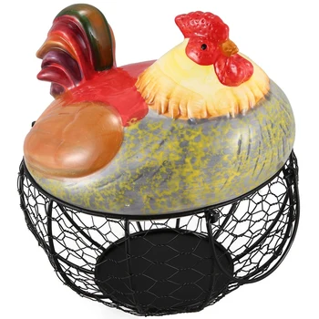 

Iron Egg Storage Basket Snack Fruit Basket Collection Rooster Ornaments Decoration Kitchen Accessories,Color Rooster