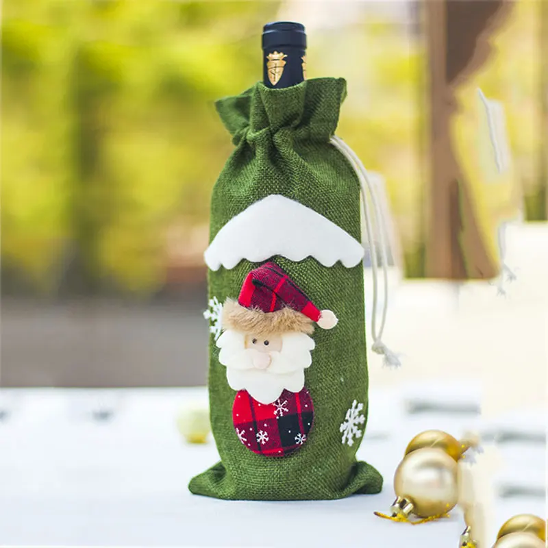 Green Santa Год Рождество Санта/Снеговик винная бутылка пылезащитный чехол Noel Natal рождественские украшения для домашнего ужина Декор - Цвет: Green Santa