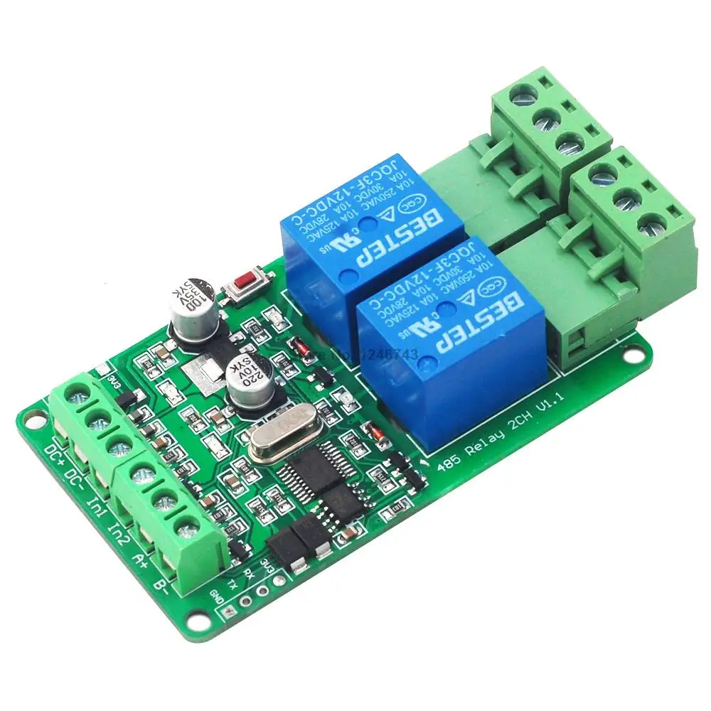 Modbus-Rtu 2 канала 12 В релейный модуль переключатель вход/выход RS485/ttl связь