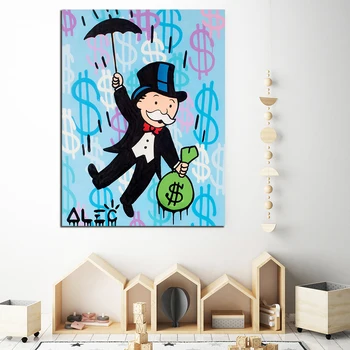 

Alec Monopolyingly Umbrella Carry Away Money Graffiti Canvas Prints Picture Modular Paintings For Living Room Poster Wall Decor