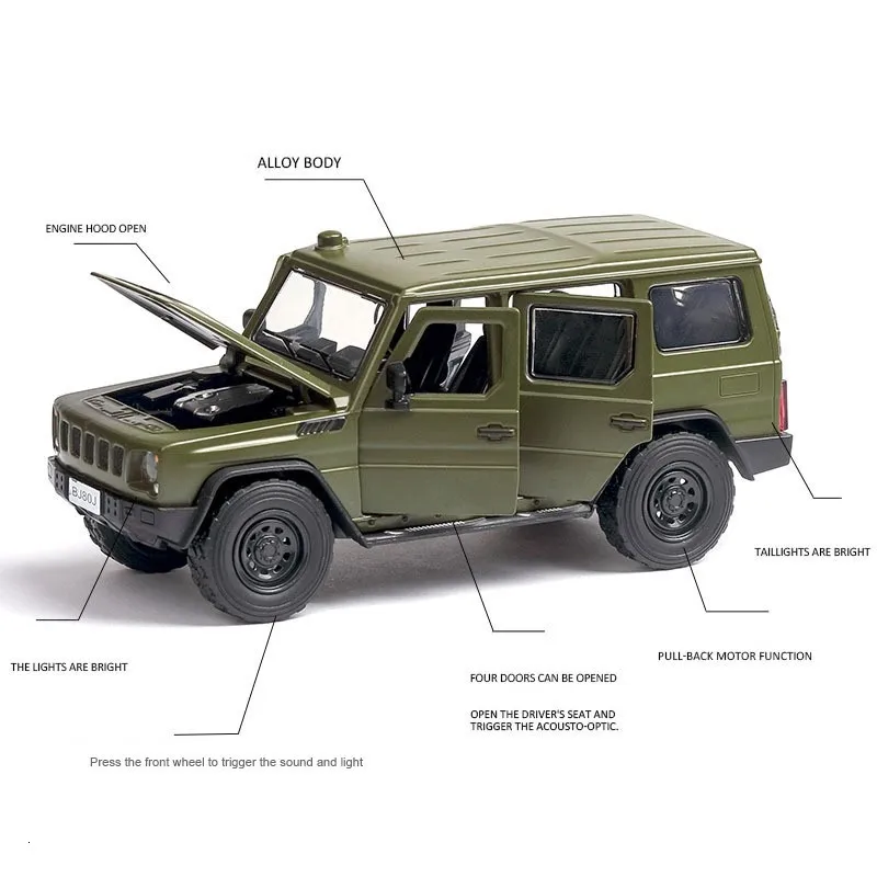 1/32 BJ80 сплав модель автомобиля военный автомобиль игрушка китайский Dongfeng воины моделирование SUV модели автомобилей 5 дверей открытые игрушки для мальчика