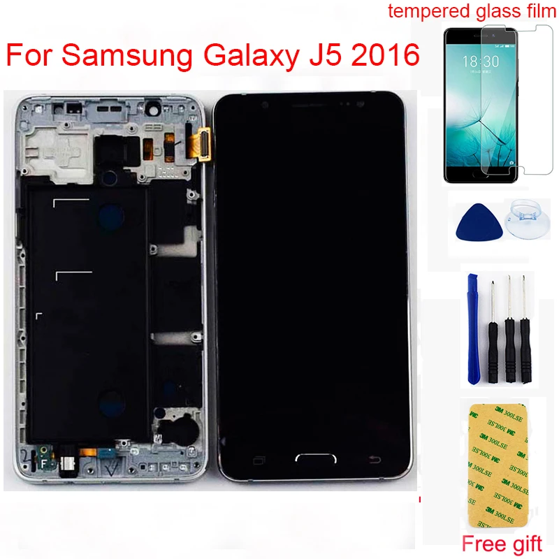 Продажа Регулируемый для samsung Galaxy J5 2016 ЖК экран J510 J510FN J510F J510G J510Y ЖК дисплей кодирующий преобразователь сенсорного экрана в сборе рамка