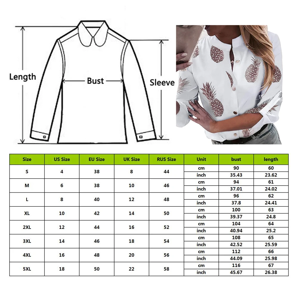 Cysincos, блузки, Женская белая рубашка, с принтом ананаса, с длинным рукавом, блузки для женщин, осень, женские топы на пуговицах s и блузки для женщин