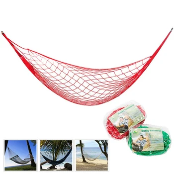 

PORTABLE NYLON MESH HAMMOCK WITH ROPE BLUE GREEN RED NYLON NET HANGING SLEEPING BED FOR OUTDOOR TRAVEL CAMPING