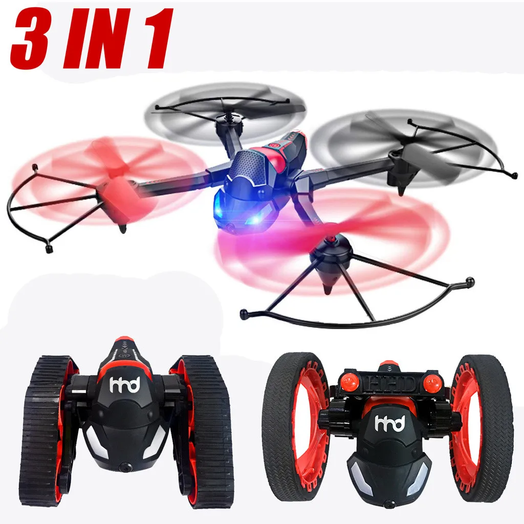 Радиоуправляемый летающий автомобиль Дрон 3 в 1 RC Танк отскок Автомобиль wifi FPV 480P HD Cam трансформация Квадрокоптер