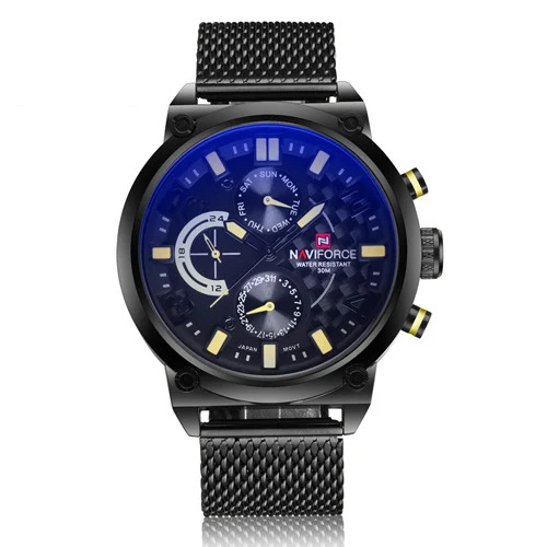 B Y NAVIFORCE Роскошные брендовые модные повседневные часы для мужчин s полностью из нержавеющей стали часы с сетчатым ремешком деловые мужские часы кварцевые наручные часы Мужские часы - Цвет: B Y