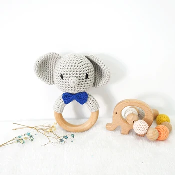 

Wooden Elephant Teether Baby Toys Rabbit Wood Beads Round Teether Silicone Beads Tiny Rod Baby Crib Rattle