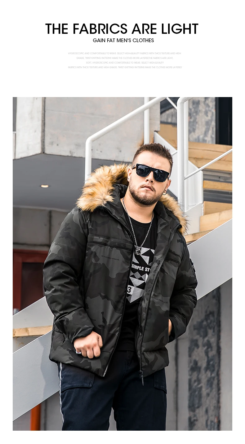 FAXIKA/мужская одежда больших размеров, камуфляжная хлопковая одежда с гагачьим пухом, новинка, зимнее пальто для увеличения жира