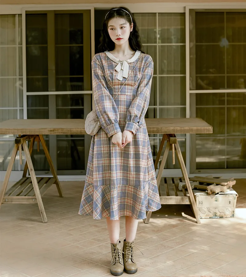 Новая модная женская одежда осень и зима клетчатое винтажное платье платья