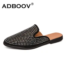 ADBOOV/шлепанцы со стразами и острым носком; ; мужские лоферы без застежки; модные шлепанцы