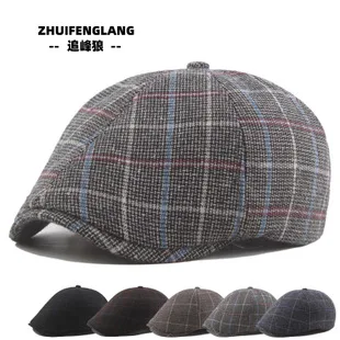 Spring Summer Classic Plaid after Metal Buckle Regulation Forward Cap Short Brimmed Breathable Cotton Beret Casual Newsboy