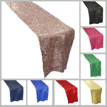 

30*275cm Luxury hotel restaurant wedding decoration tablecloth polyester solid color sequin table runner for festival