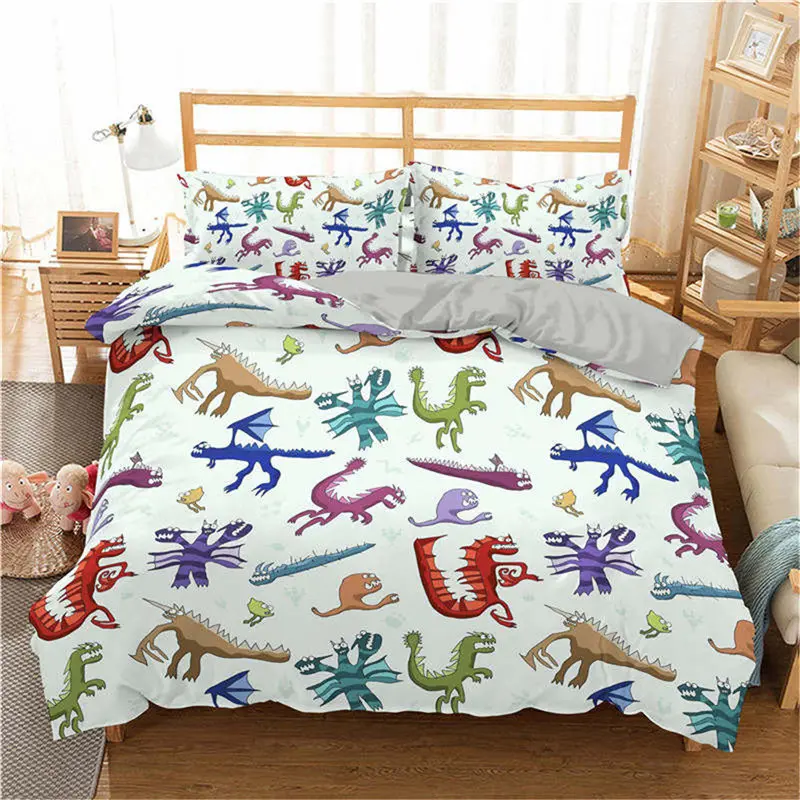 Hot Selling 3d Dinosaur Family Bedding Set For Kids Cartoon Printed Bed Cover Single Boys Duvet Cover Set Single Size Bedclothes 