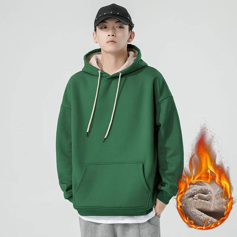 Men Warm Hoodies Sweatshirts Autumn Winter Hip Hop Streetwear Men Pullover Sweatshirts Mens Solid Color Loose Hooded Coat MY674