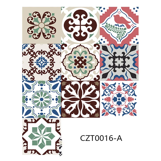 30Pcs PVC Waterproof Self-Adhesive Wall Stickers Moroccan Style Furniture Kitchen Bathroom Floor Decorative Tile Stickers pattern 9