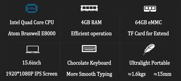 Amoudo 15,6 дюймов 1920*108P IPS экран Intel четырехъядерный процессор 4 ГБ ОЗУ 64 Гб ПЗУ Win10 ноутбук компьютер