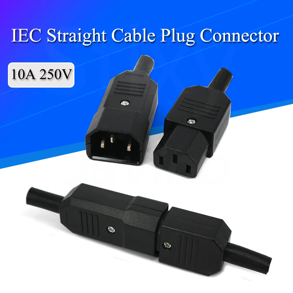 IEC прямой Кабельный разъем C13 C14 10A 250V черный женский и мужской переменный питания 3