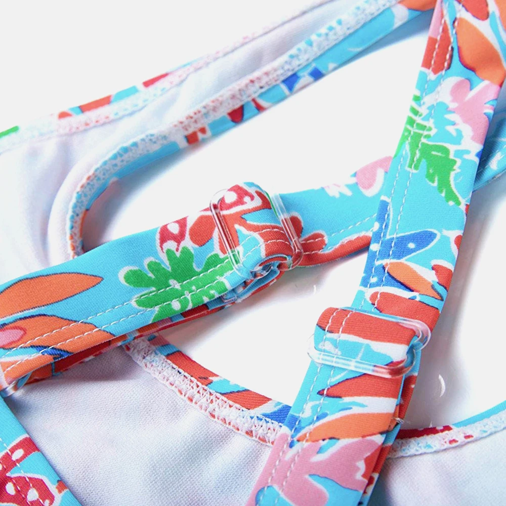 Anfilia Girls' One-Piece Swimsuits Flower Print Swimwear Kids Adjustable Strapped Bikini Cute Beach Wear Light Color Swimsuits