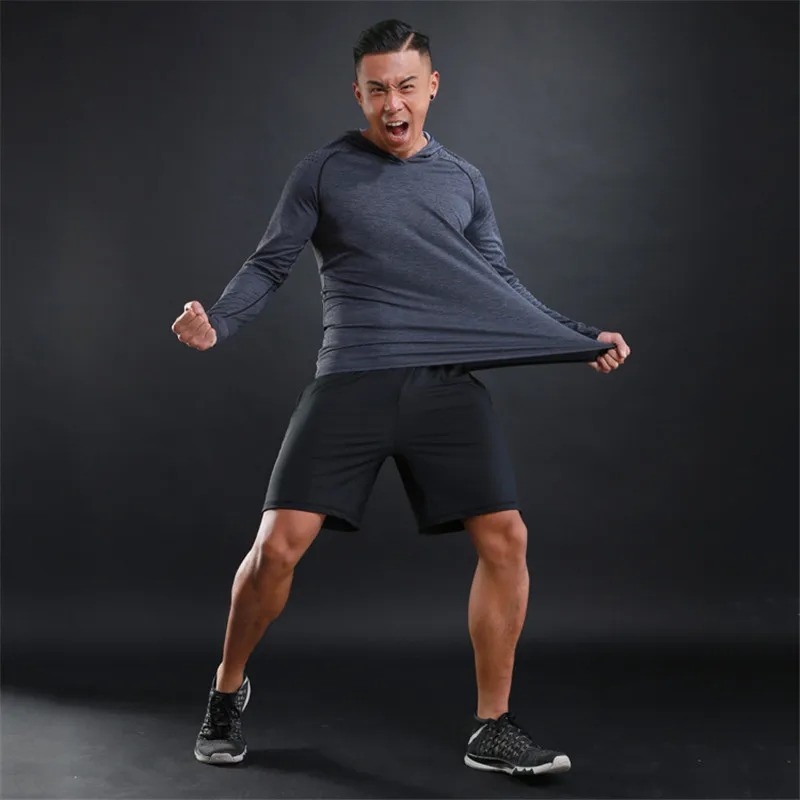 Quick Dry Compression Sport Shirts Men's Running t-Shirts Workout Hoodies Tight Fitness Gym Top Soccer Shirts Jersey Sportswear