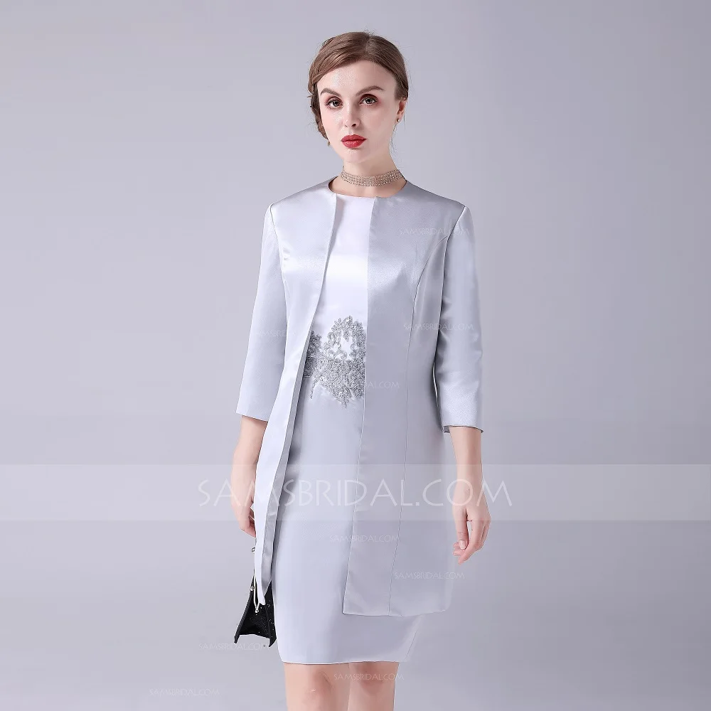 Sheath / Column Jewel Short Chiffon Mother of the Bride Dress with Appliques For Wedding Party