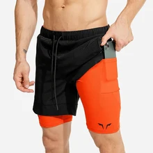 

Summer new men's sports shorts 2 in 1 safety pocket sexy running shorts men's double layer breathable fitness training pants