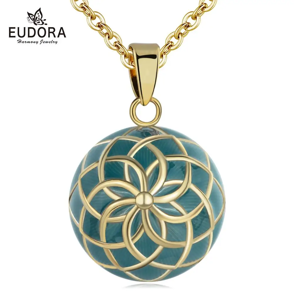Eudora Harmony Gold green Flower Ball Necklace Chime ball Maternal bola bell appease fetal prenatal bell pregnant women Jewelry