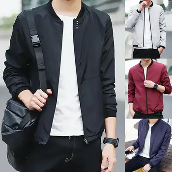 

Fashion Casual Men Jacket Coat Stand Collar Baseball Jacket Long Sleeve Thin Coat For Men Clothing