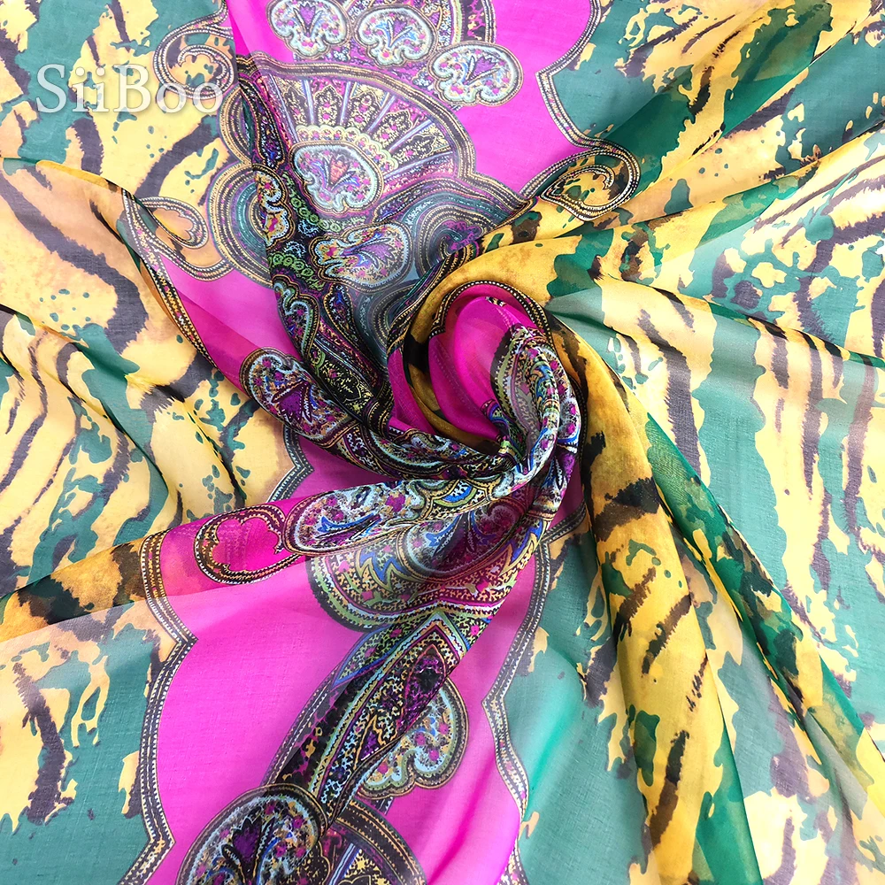 NEW! 100% Silk Chiffon Pucci Inspired Fabric Pink Blue Floral By The Yard