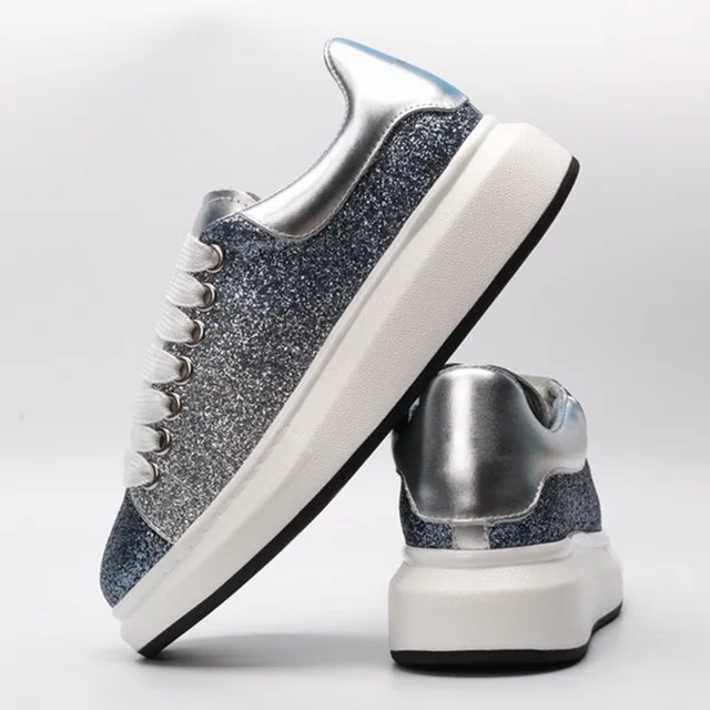 Mais novo de alta qualidade couro sapatos casuais mulher dedo do pе redondo rendas sapatos planos celeledad блестящая embelezado - Цвет: grey
